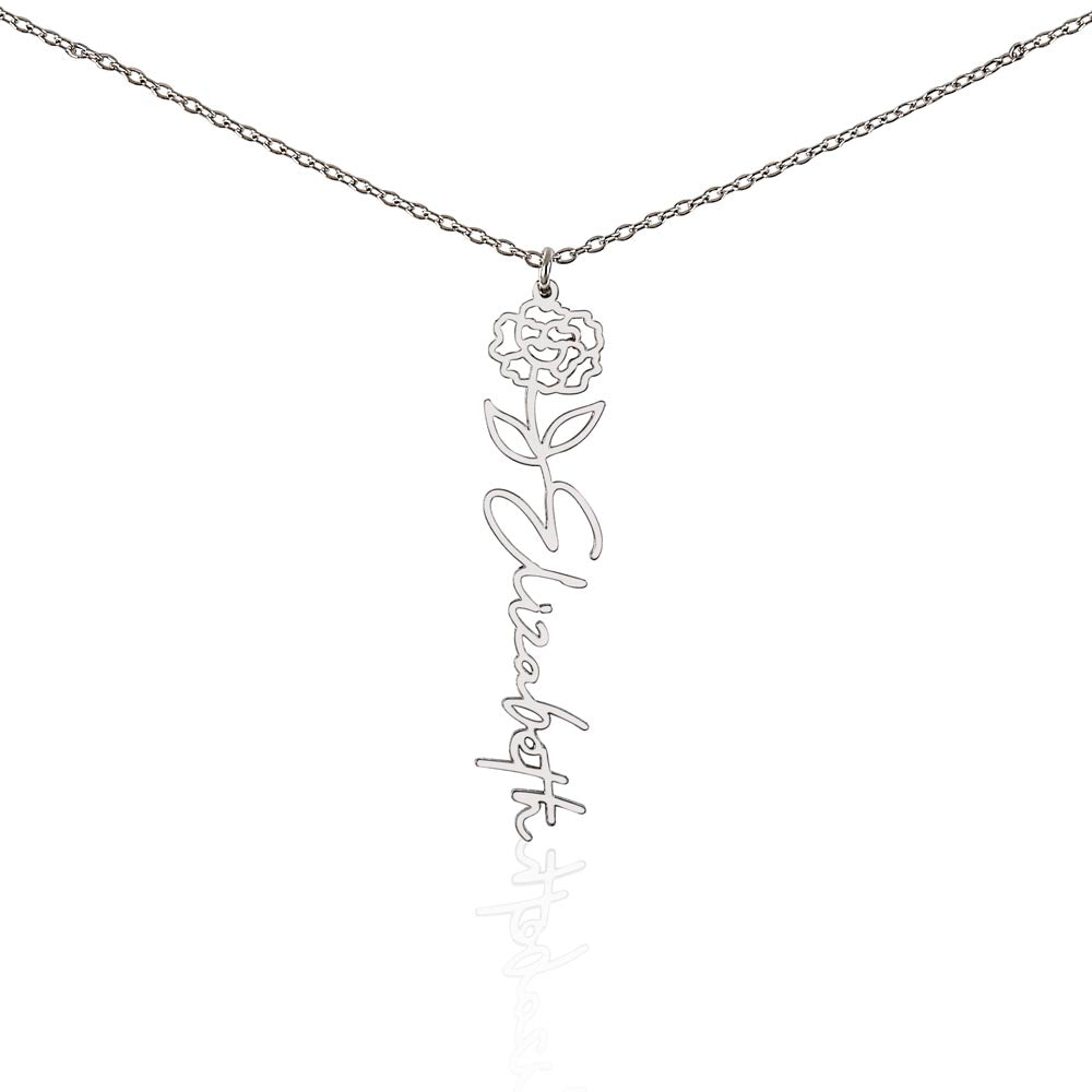 Birth Flower Name Necklace, A Gift She'll Treasure, Custom Handwritten Script Pendant, Gift for Her