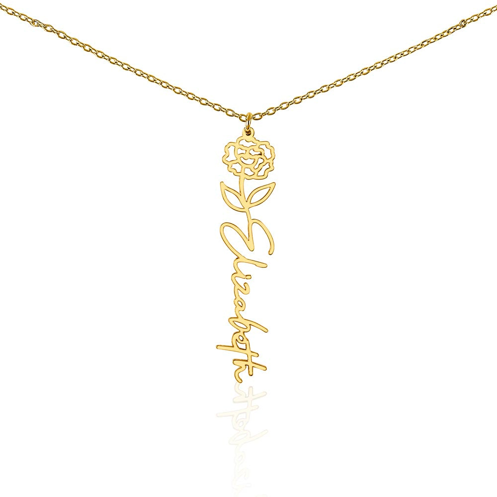 Birth Flower Name Necklace, A Gift She'll Treasure, Custom Handwritten Script Pendant, Gift for Her