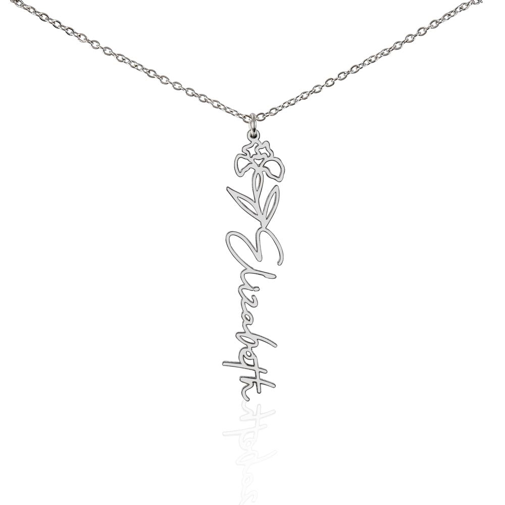 Birth Flower Name Necklace, A Gift She'll Treasure, Custom Handwritten Script Pendant, Gift for Her