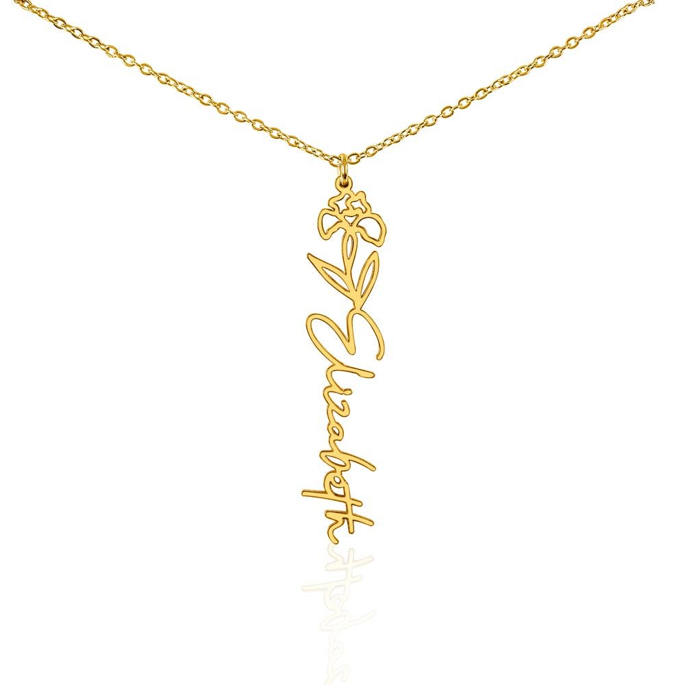 Birth Flower Name Necklace, A Gift She'll Treasure, Custom Handwritten Script Pendant, Gift for Her