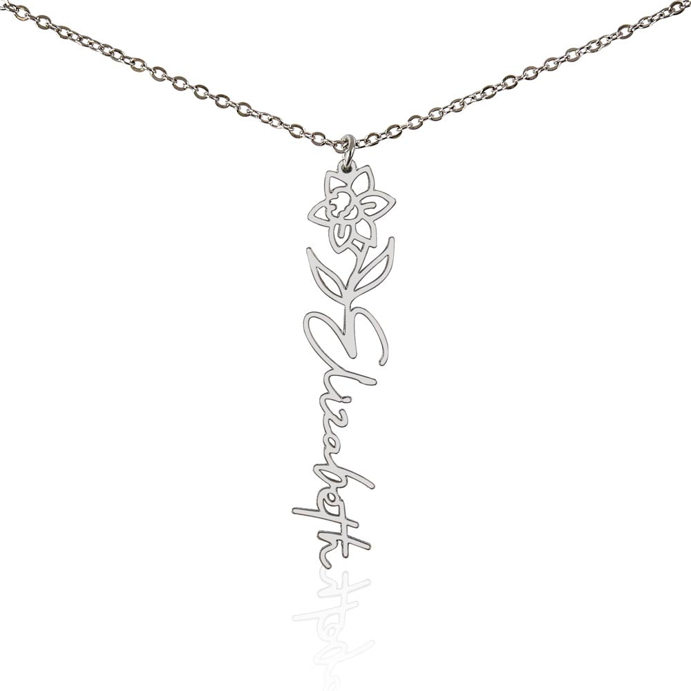 Birth Flower Name Necklace, A Gift She'll Treasure, Custom Handwritten Script Pendant, Gift for Her