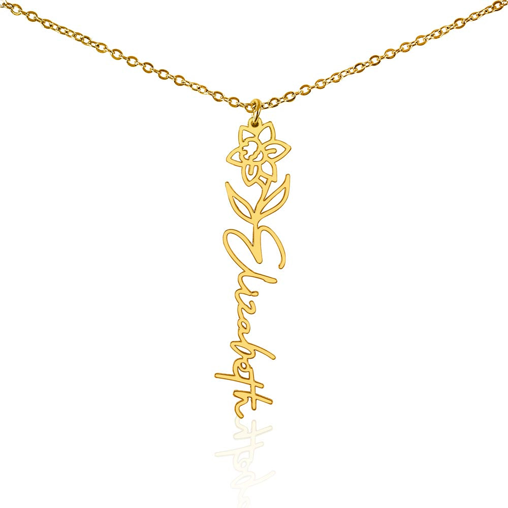 Birth Flower Name Necklace, A Gift She'll Treasure, Custom Handwritten Script Pendant, Gift for Her