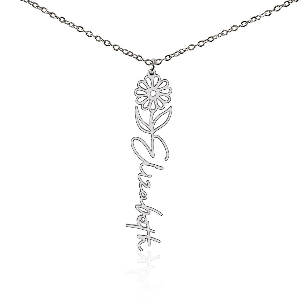 Birth Flower Name Necklace, A Gift She'll Treasure, Custom Handwritten Script Pendant, Gift for Her