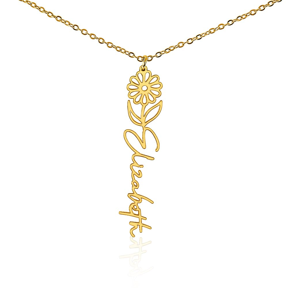Birth Flower Name Necklace, A Gift She'll Treasure, Custom Handwritten Script Pendant, Gift for Her