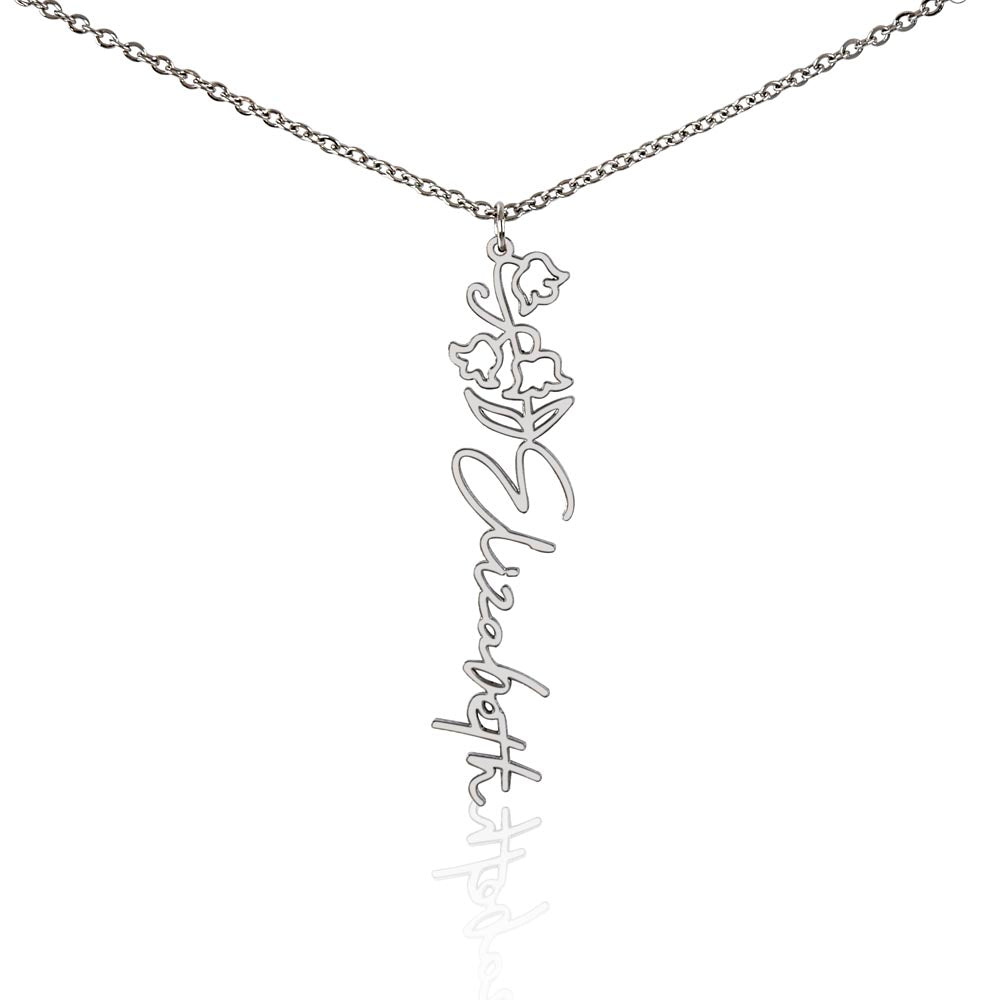 Birth Flower Name Necklace, A Gift She'll Treasure, Custom Handwritten Script Pendant, Gift for Her