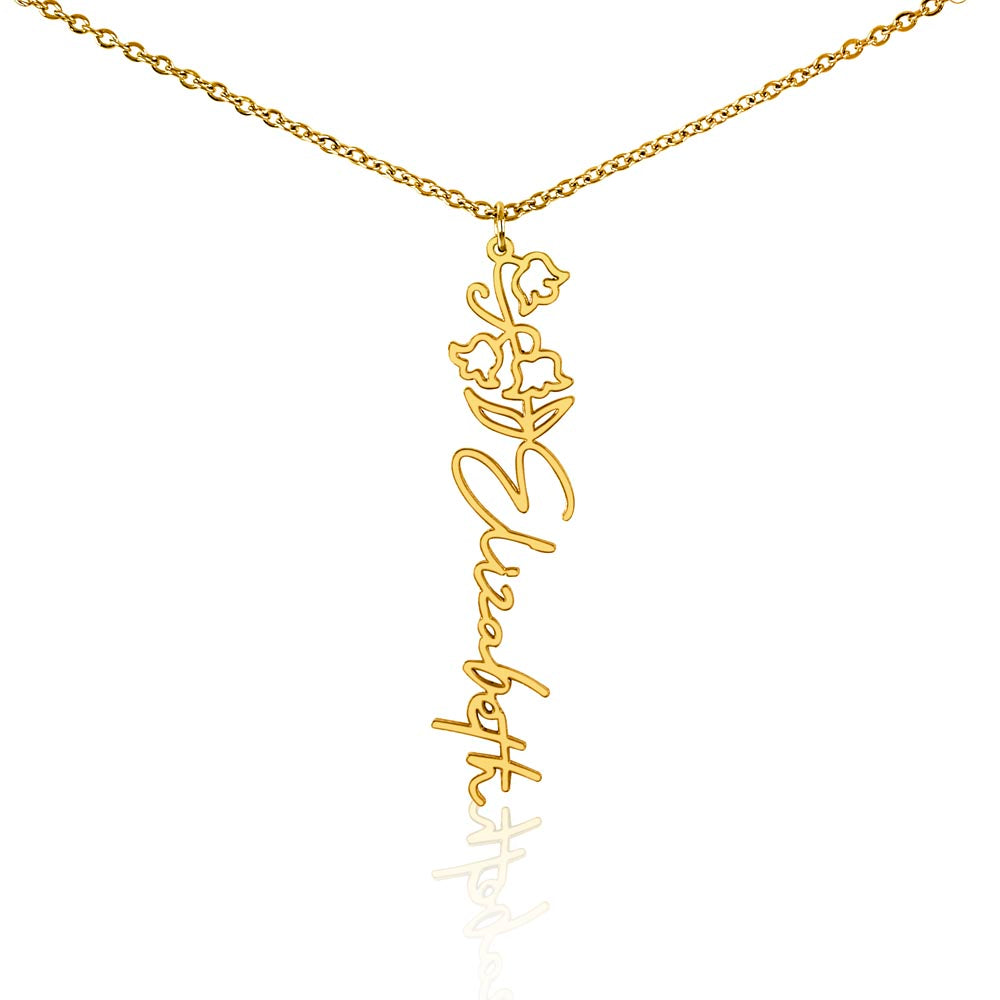 Birth Flower Name Necklace, A Gift She'll Treasure, Custom Handwritten Script Pendant, Gift for Her