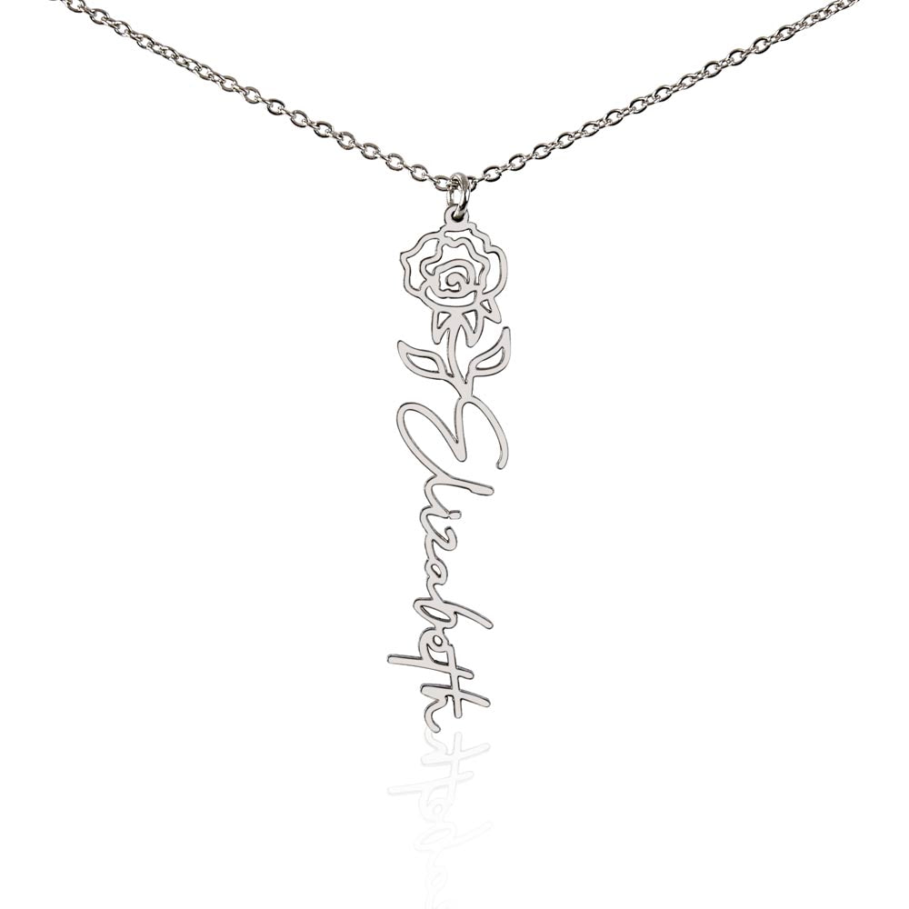 Birth Flower Name Necklace, A Gift She'll Treasure, Custom Handwritten Script Pendant, Gift for Her