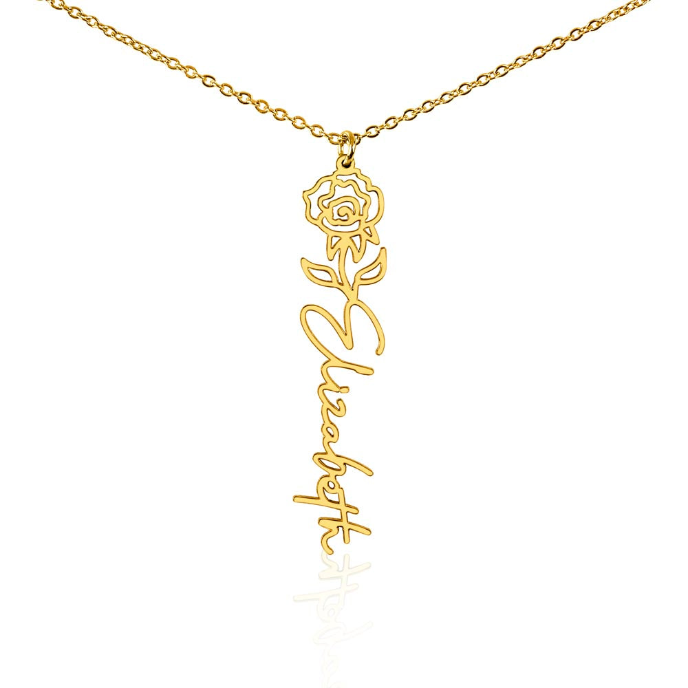 Birth Flower Name Necklace, A Gift She'll Treasure, Custom Handwritten Script Pendant, Gift for Her