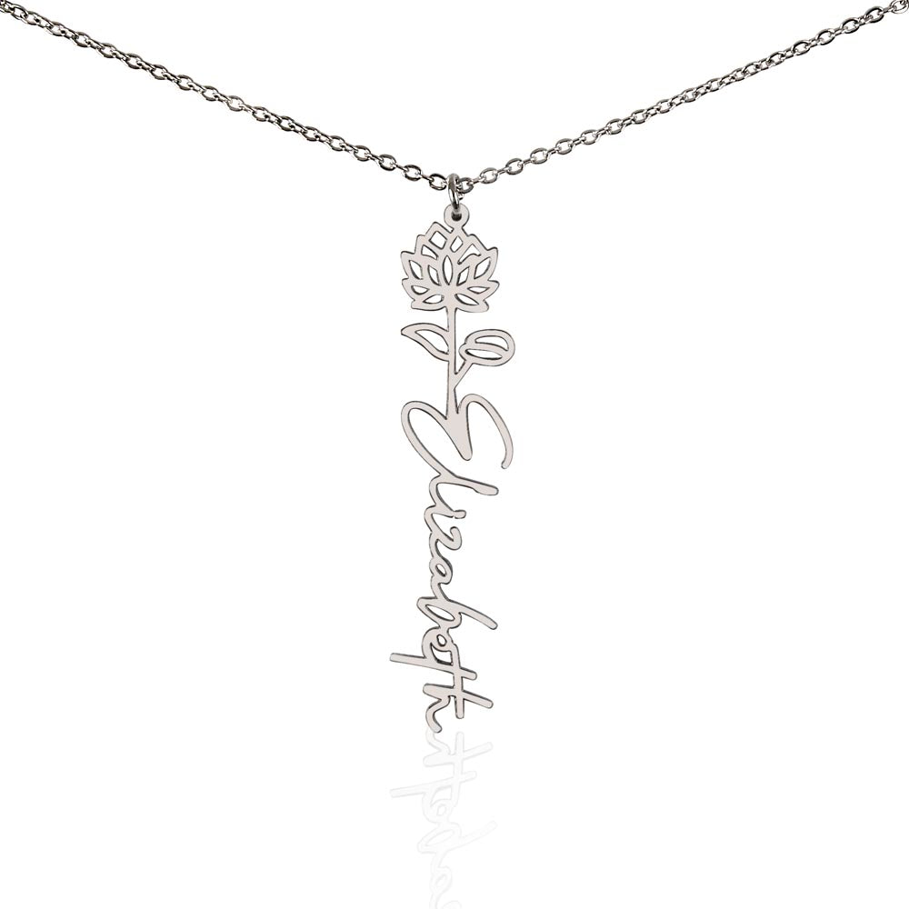 Birth Flower Name Necklace, A Gift She'll Treasure, Custom Handwritten Script Pendant, Gift for Her