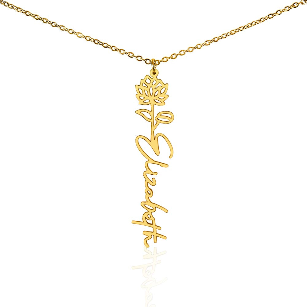 Birth Flower Name Necklace, A Gift She'll Treasure, Custom Handwritten Script Pendant, Gift for Her