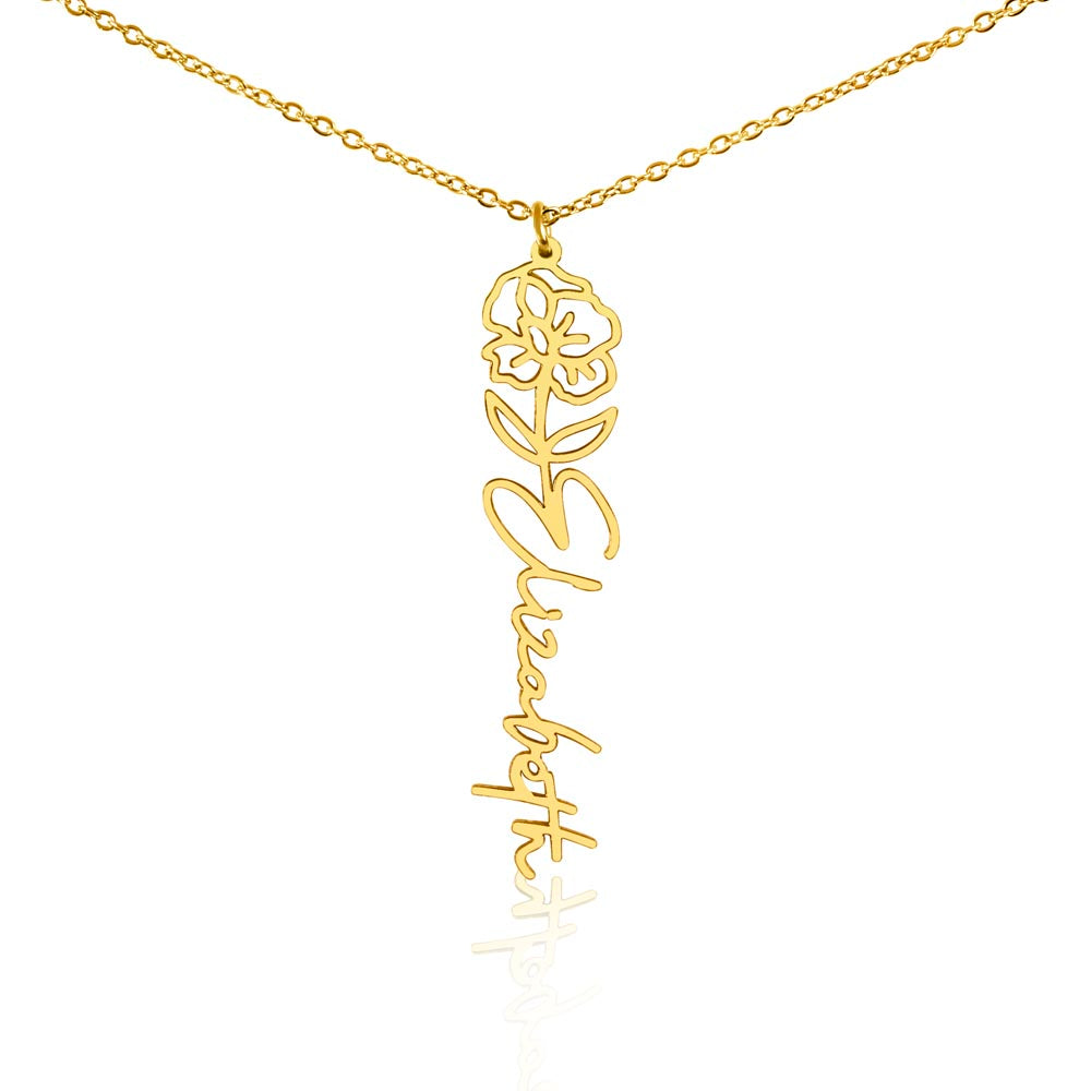 Birth Flower Name Necklace, A Gift She'll Treasure, Custom Handwritten Script Pendant, Gift for Her