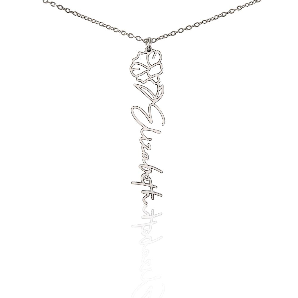 Birth Flower Name Necklace, A Gift She'll Treasure, Custom Handwritten Script Pendant, Gift for Her