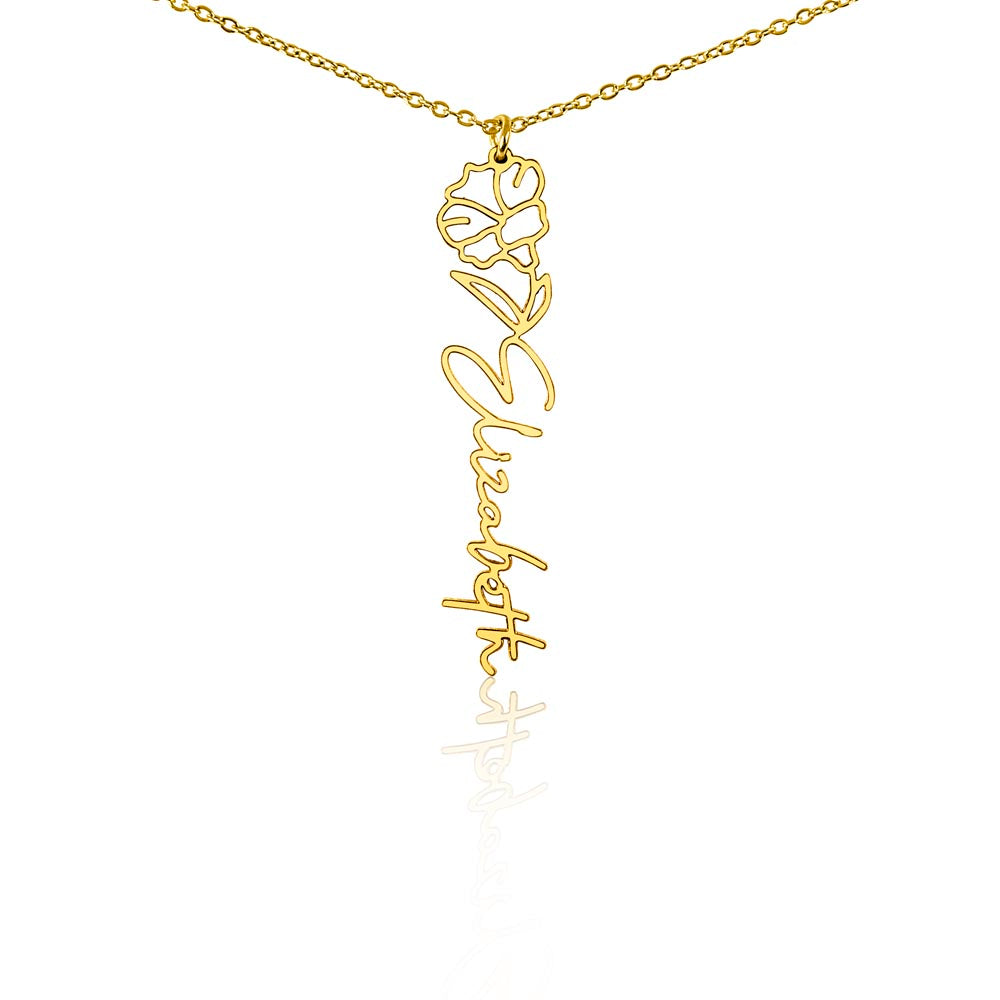 Birth Flower Name Necklace, A Gift She'll Treasure, Custom Handwritten Script Pendant, Gift for Her
