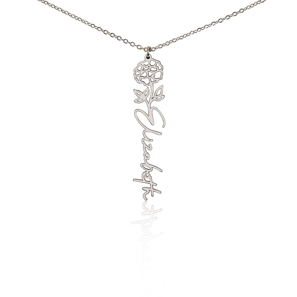 Birth Flower Name Necklace, A Gift She'll Treasure, Custom Handwritten Script Pendant, Gift for Her