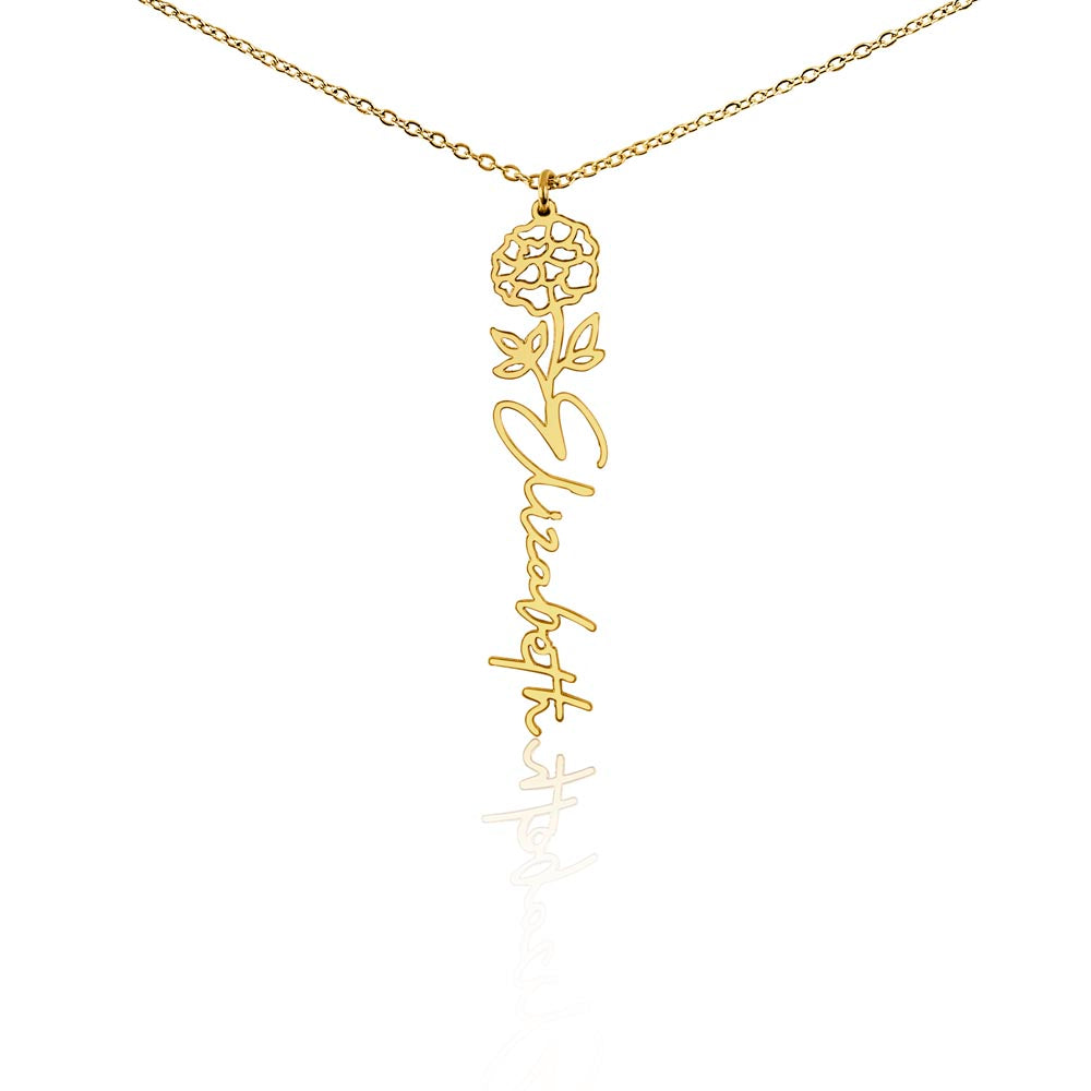 Birth Flower Name Necklace, A Gift She'll Treasure, Custom Handwritten Script Pendant, Gift for Her
