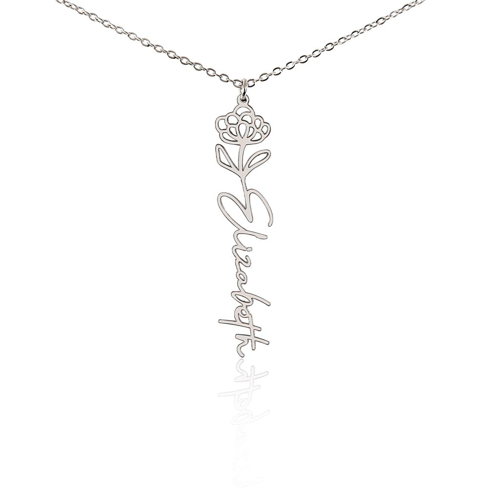 Birth Flower Name Necklace, A Gift She'll Treasure, Custom Handwritten Script Pendant, Gift for Her
