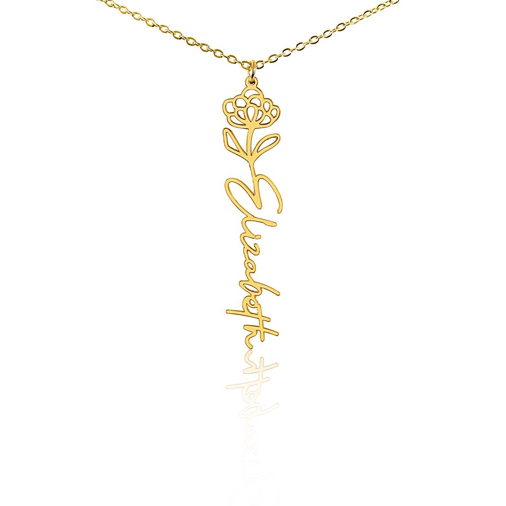 Birth Flower Name Necklace, A Gift She'll Treasure, Custom Handwritten Script Pendant, Gift for Her