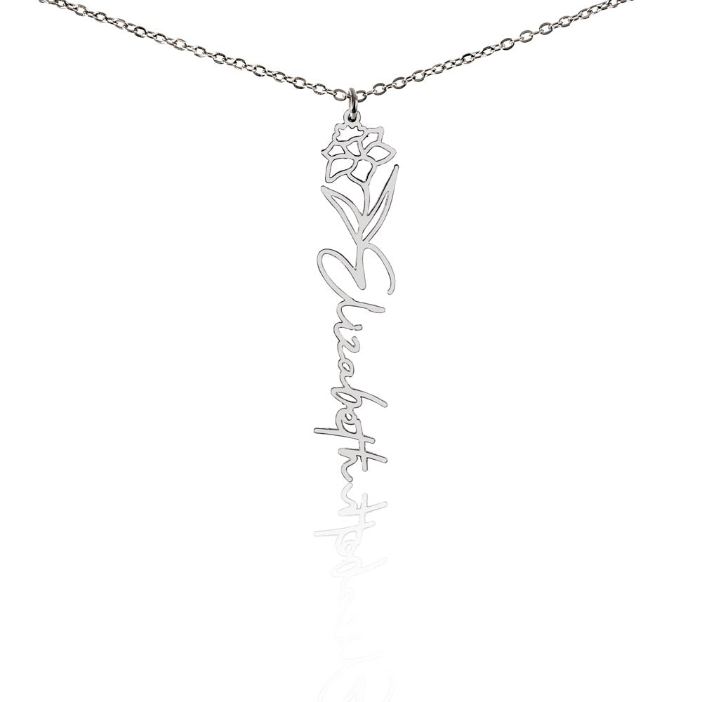 Birth Flower Name Necklace, A Gift She'll Treasure, Custom Handwritten Script Pendant, Gift for Her