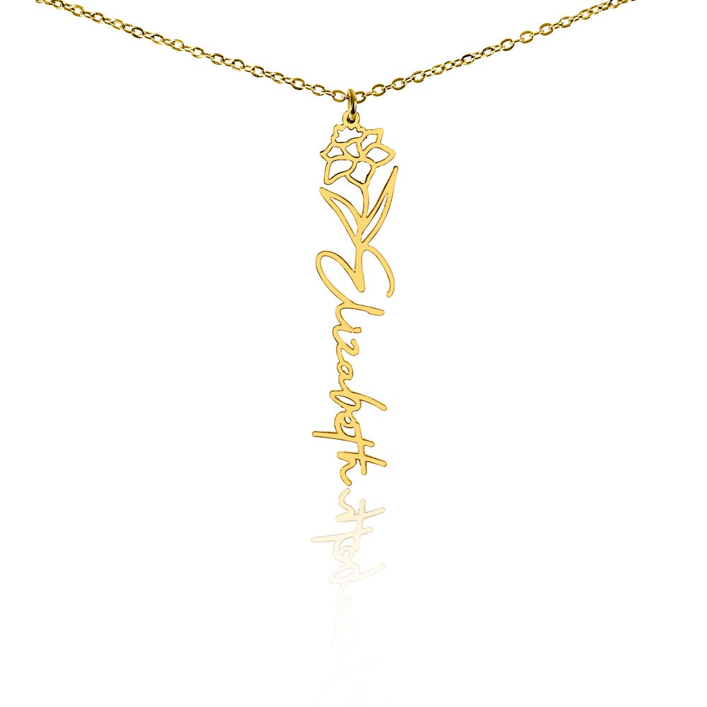 Birth Flower Name Necklace, A Gift She'll Treasure, Custom Handwritten Script Pendant, Gift for Her