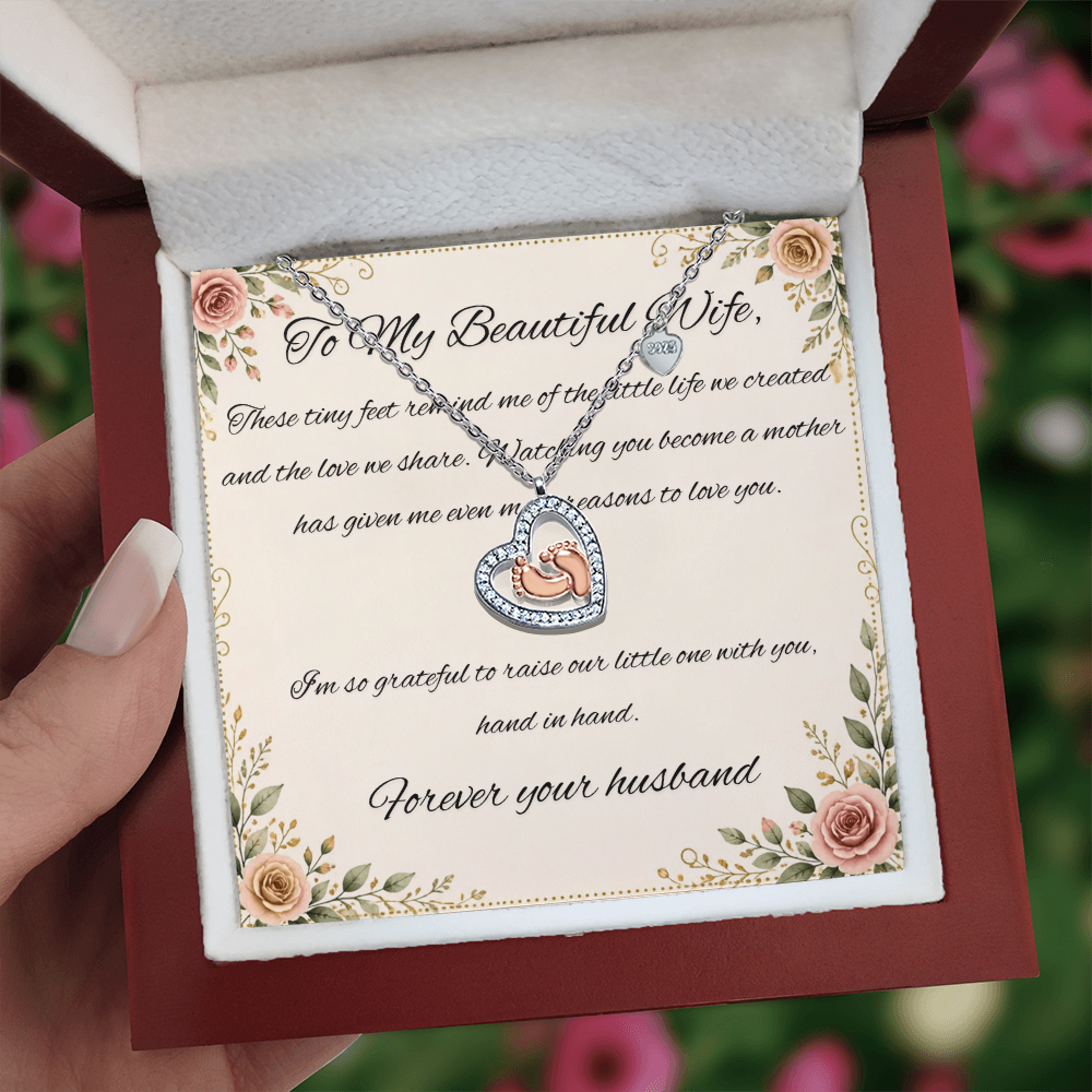 Baby Feet Necklace - I'm so grateful to raise our little one with you, hand in hand