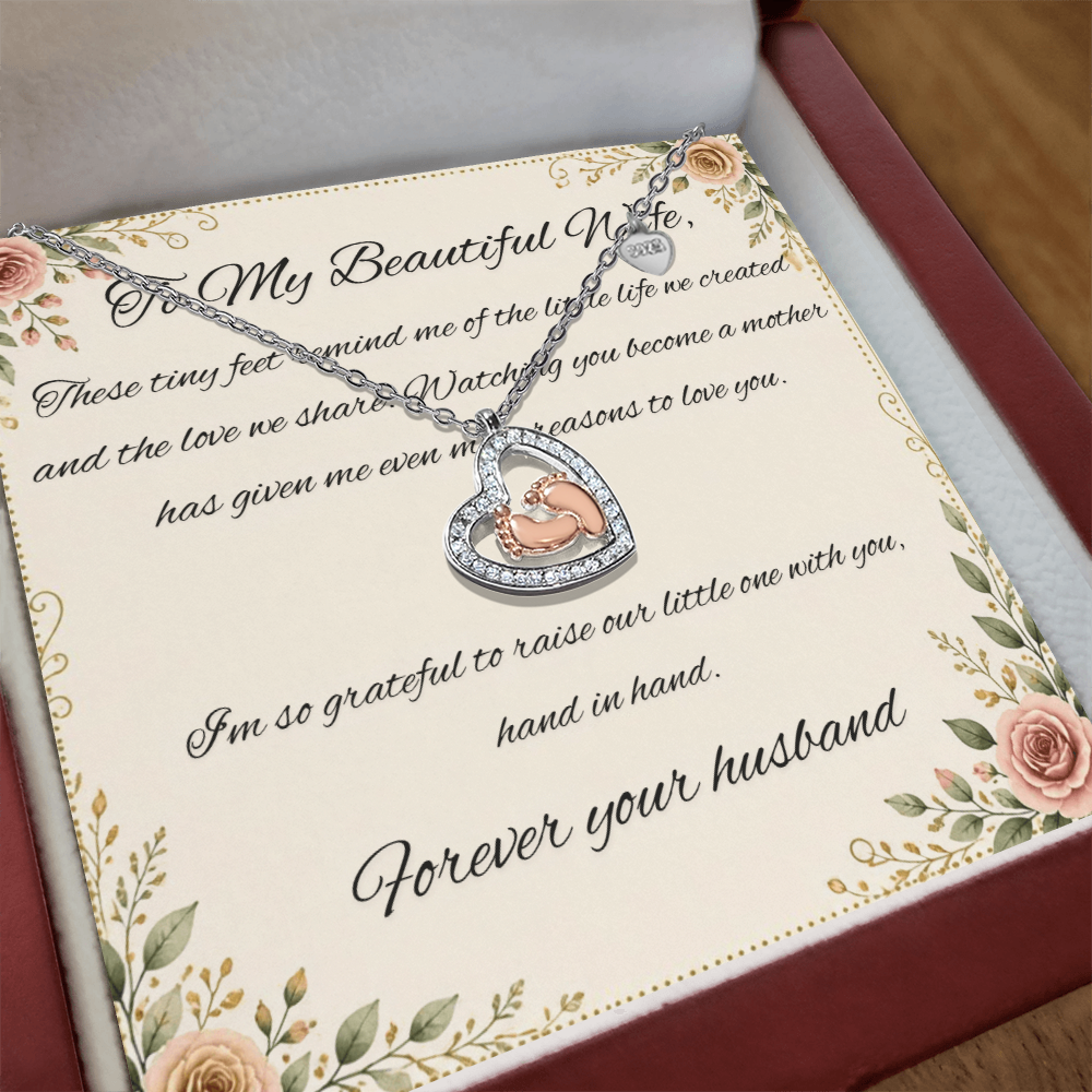 Baby Feet Necklace - I'm so grateful to raise our little one with you, hand in hand