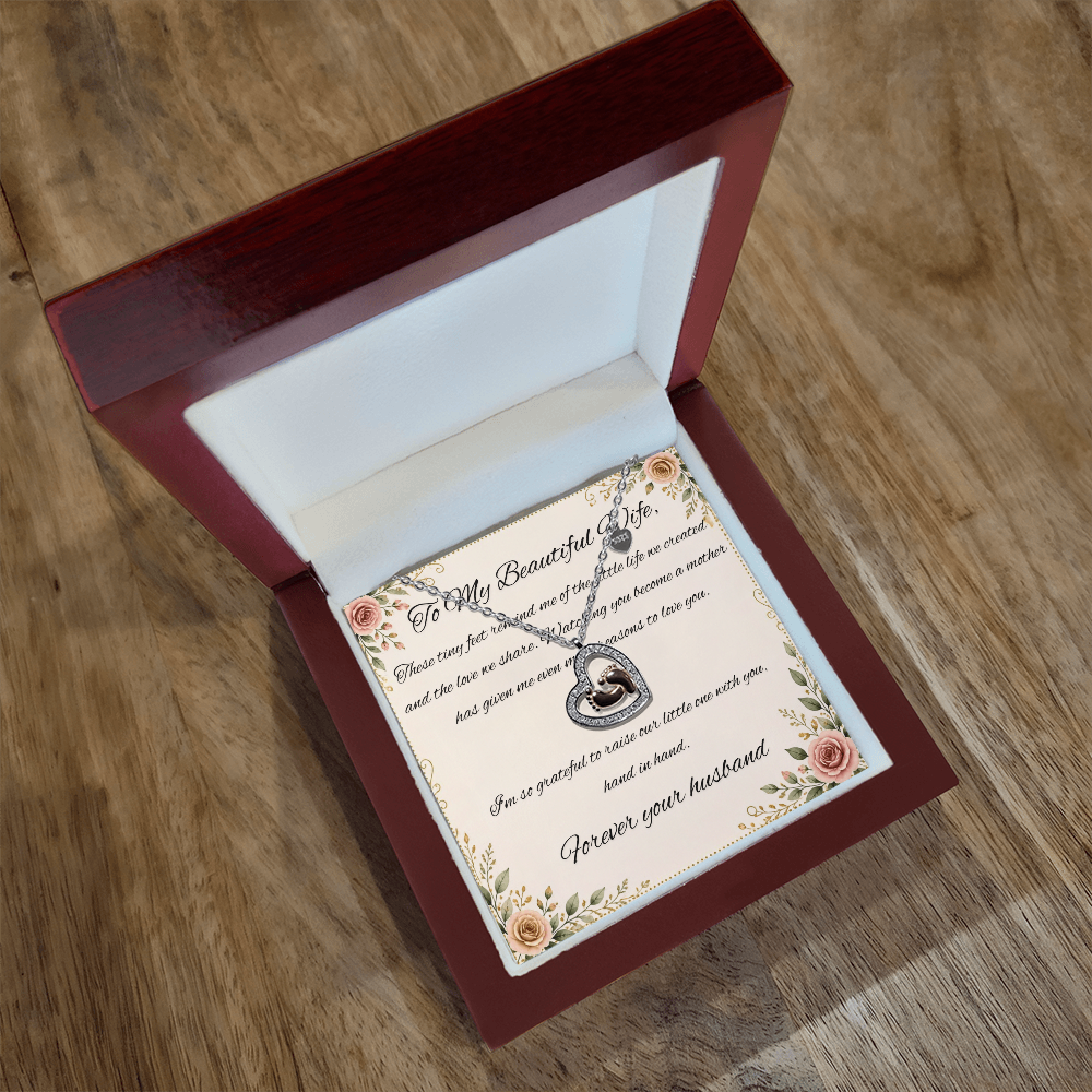 Baby Feet Necklace - I'm so grateful to raise our little one with you, hand in hand