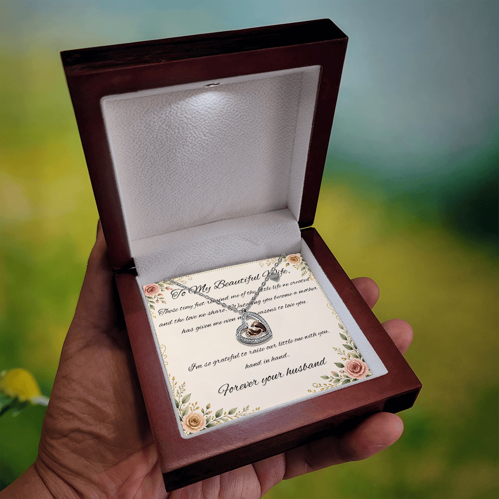 Baby Feet Necklace - I'm so grateful to raise our little one with you, hand in hand