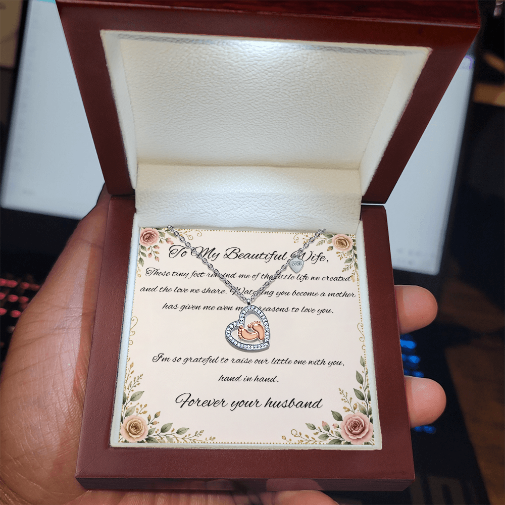 Baby Feet Necklace - I'm so grateful to raise our little one with you, hand in hand