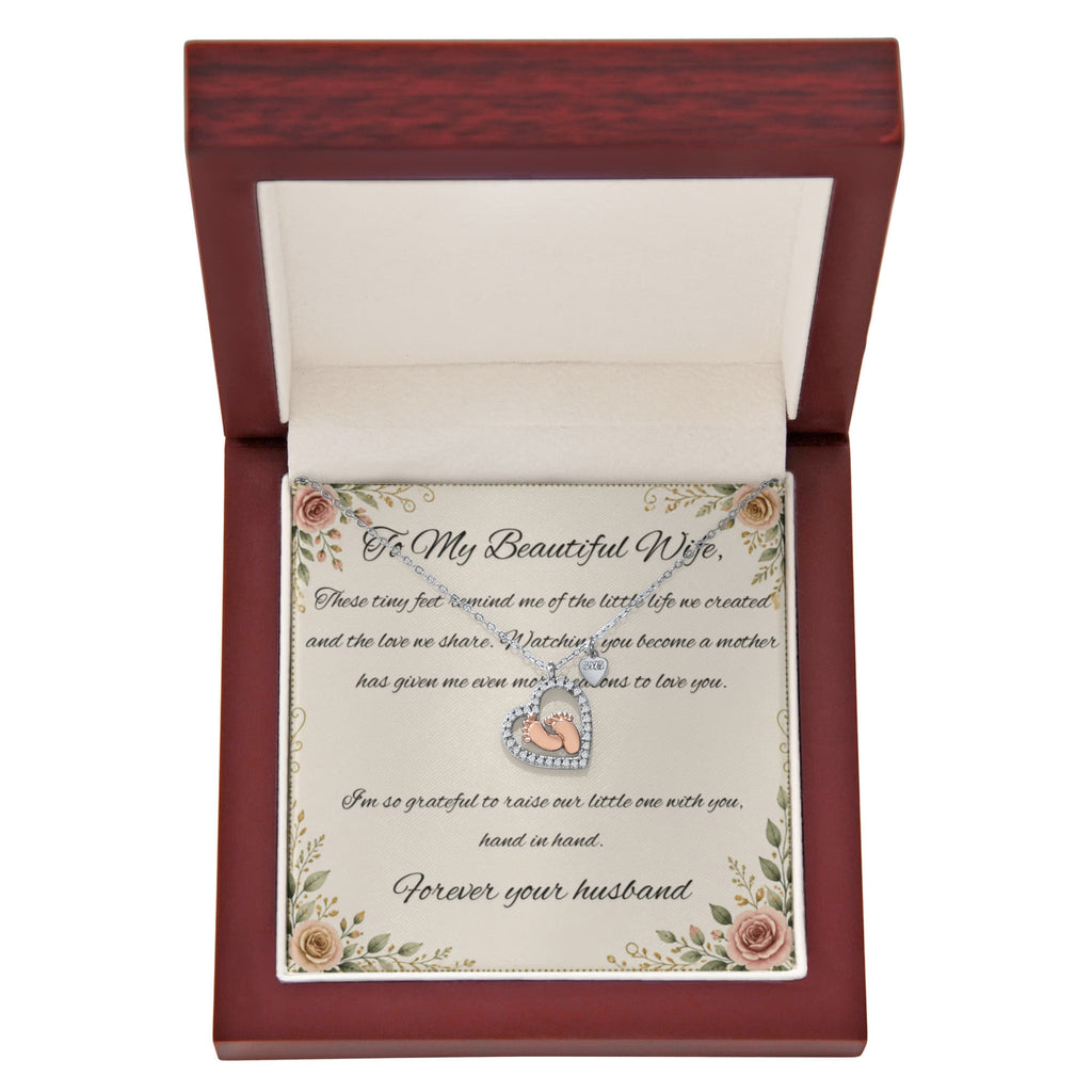 Baby Feet Necklace - I'm so grateful to raise our little one with you, hand in hand