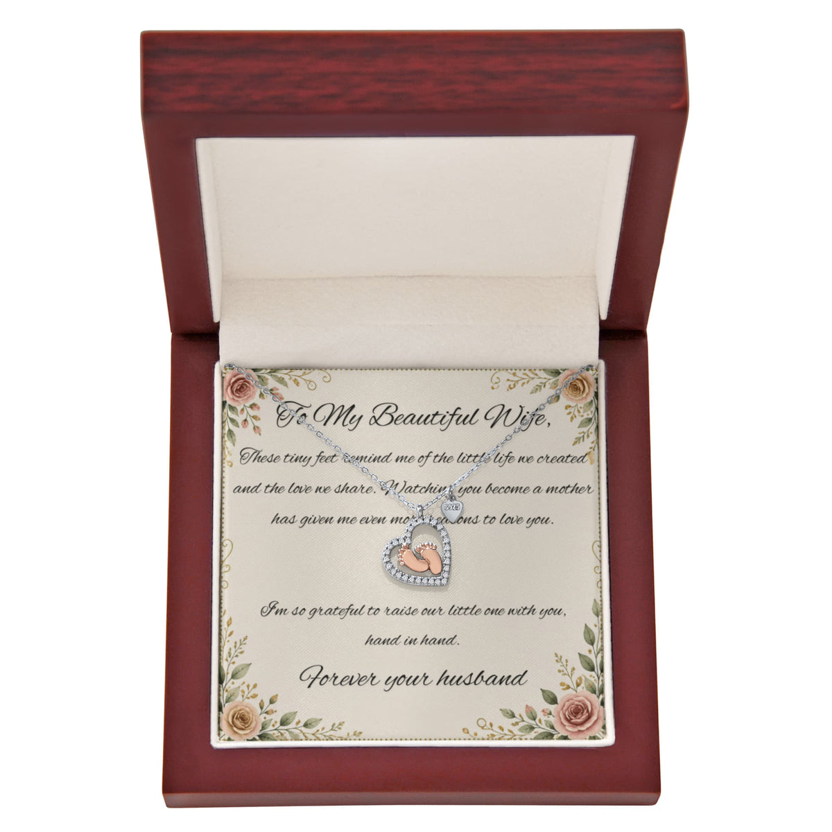 Baby Feet Necklace - I'm so grateful to raise our little one with you, hand in hand