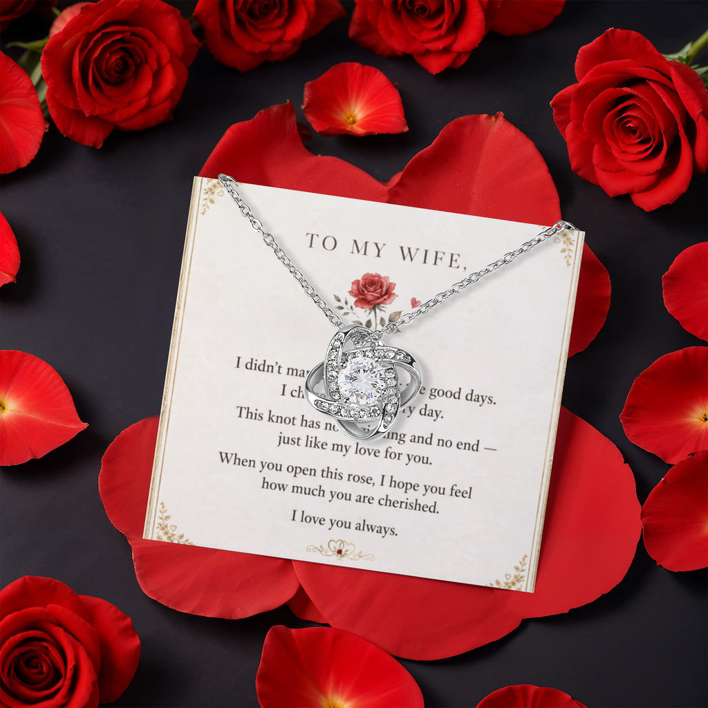 To My Wife, I Love You Always — Love Knot Necklace with Rotating Rose Box