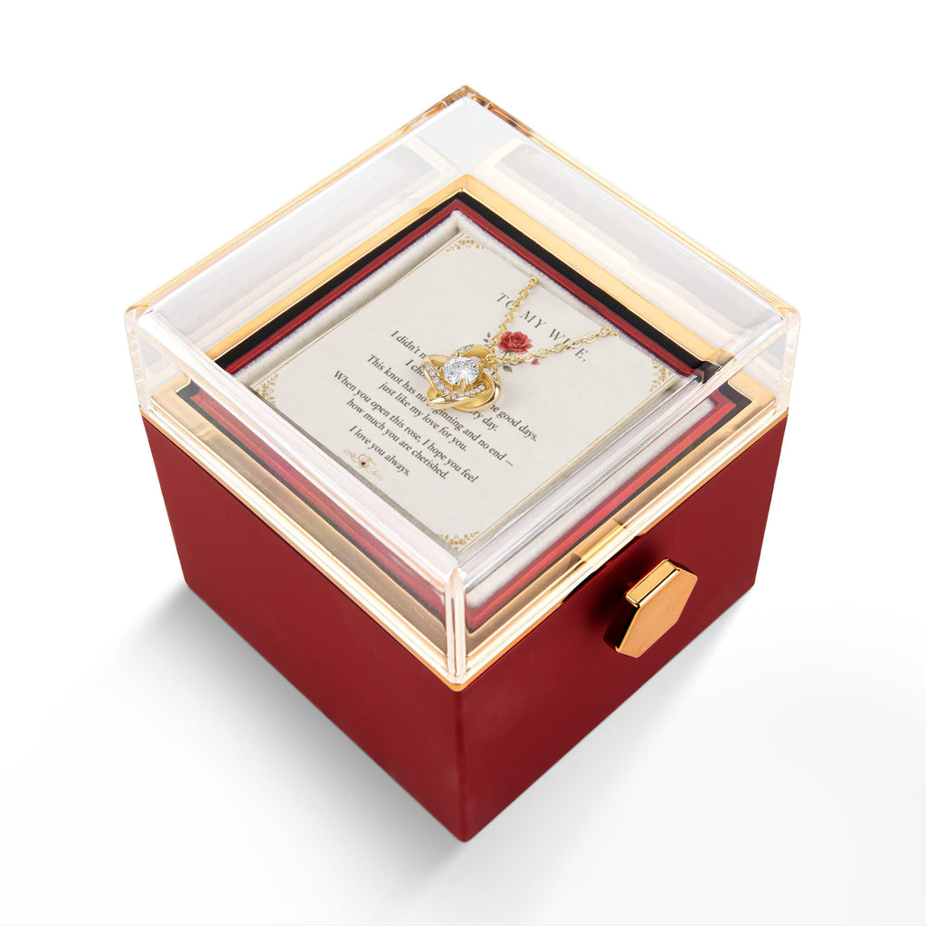 To My Wife, I Love You Always — Love Knot Necklace with Rotating Rose Box