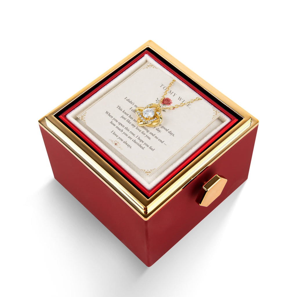 To My Wife, I Love You Always — Love Knot Necklace with Rotating Rose Box