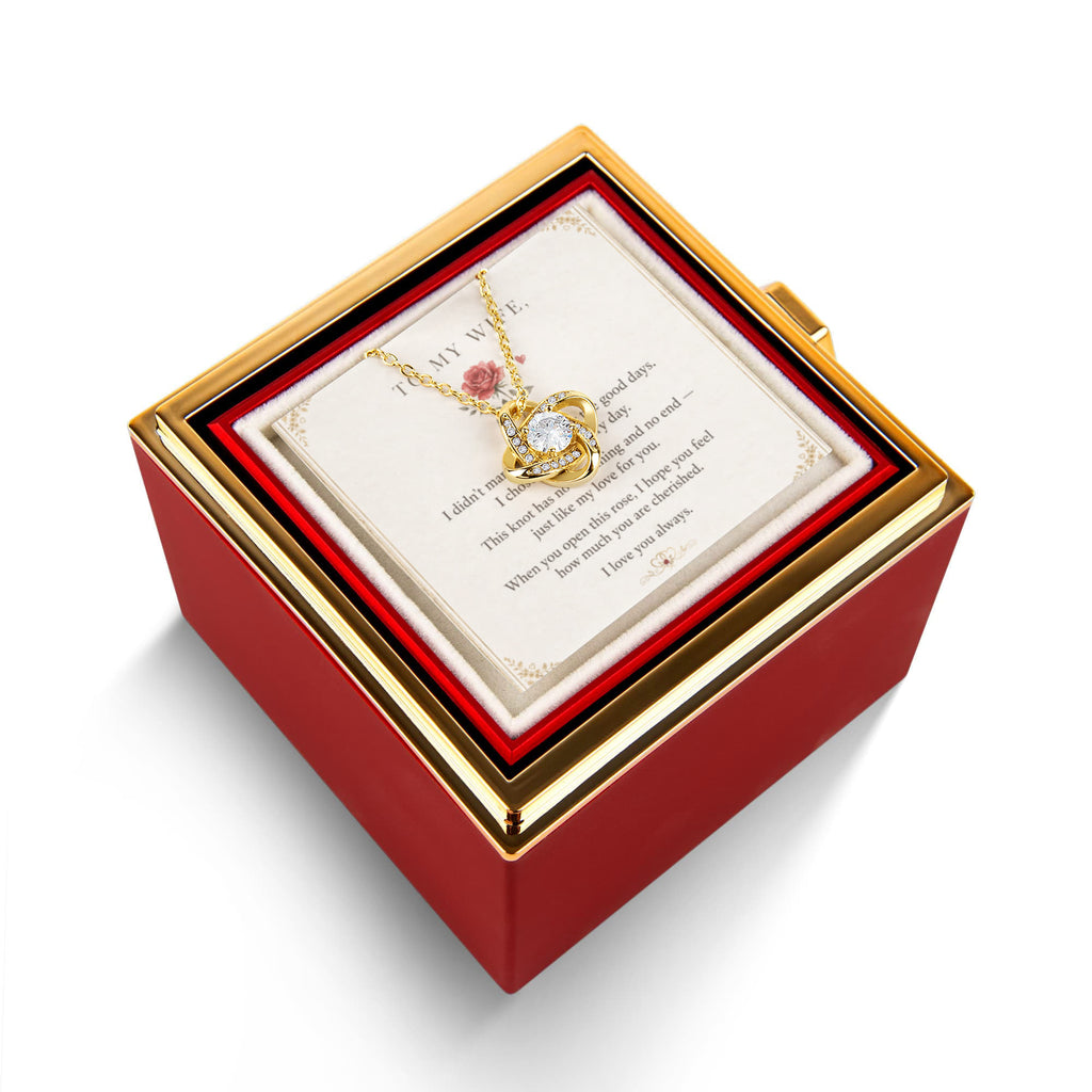 To My Wife, I Love You Always — Love Knot Necklace with Rotating Rose Box