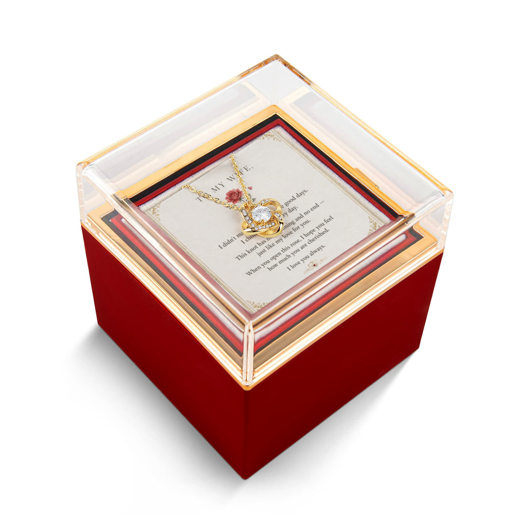 To My Wife, I Love You Always — Love Knot Necklace with Rotating Rose Box